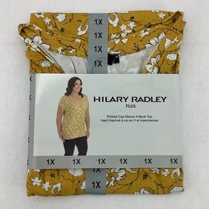 Hilary Radley | Women's Printed Cap Sleeve V-Neck Tee | Yellow | Size 1X